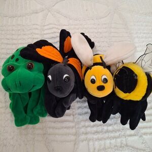 Vintage Folkmanis & Plush Creations Hand Puppet Lot Green Frog Bee Butterfly